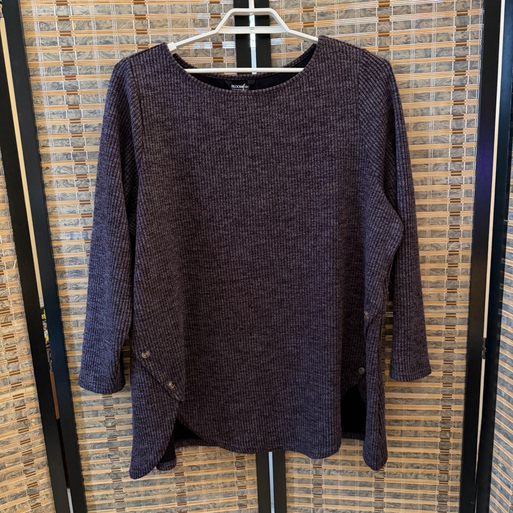 BloomChic Tunic Top Women 22-24 Purple Ribbed Side Button Knit Tunic